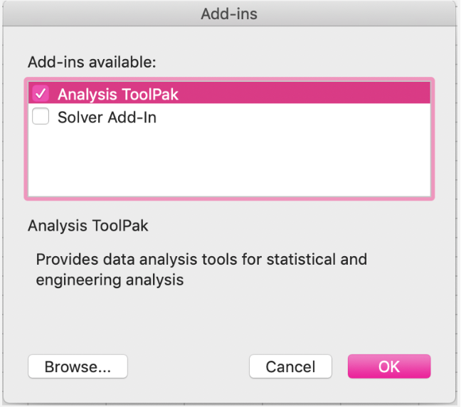excel analysis toolpak for mac 2012